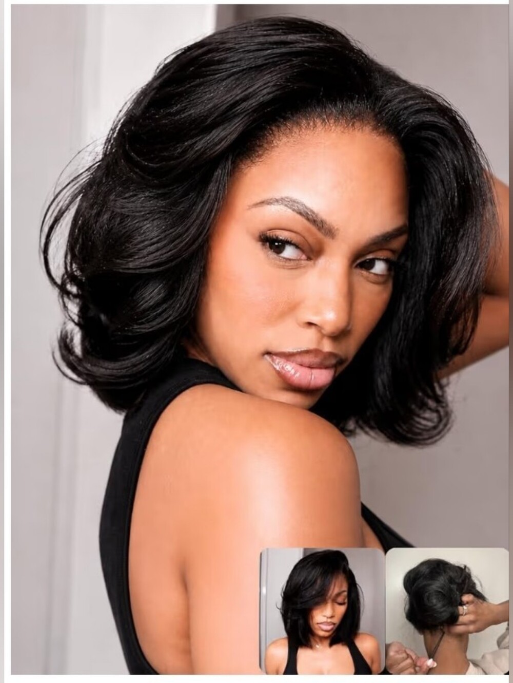 Human Hair No Slip Yaki Drawstring Bob Wig 7x5 Bye Bye Knots 180% Density 10"